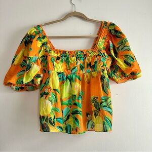 Farm Rio • Orange Chic Pears Short-Sleeve‎ Blouse